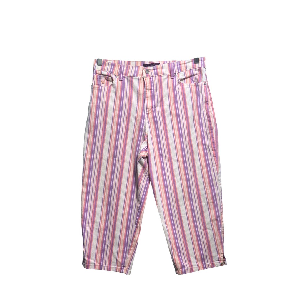 Gloria Vanderbilt Womens High Rise Striped Cropped Jeans Purple Orange White 12